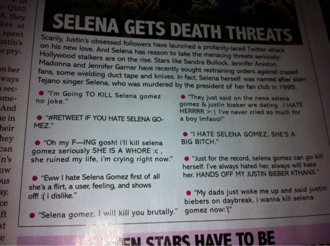 Selena Gomez death threats